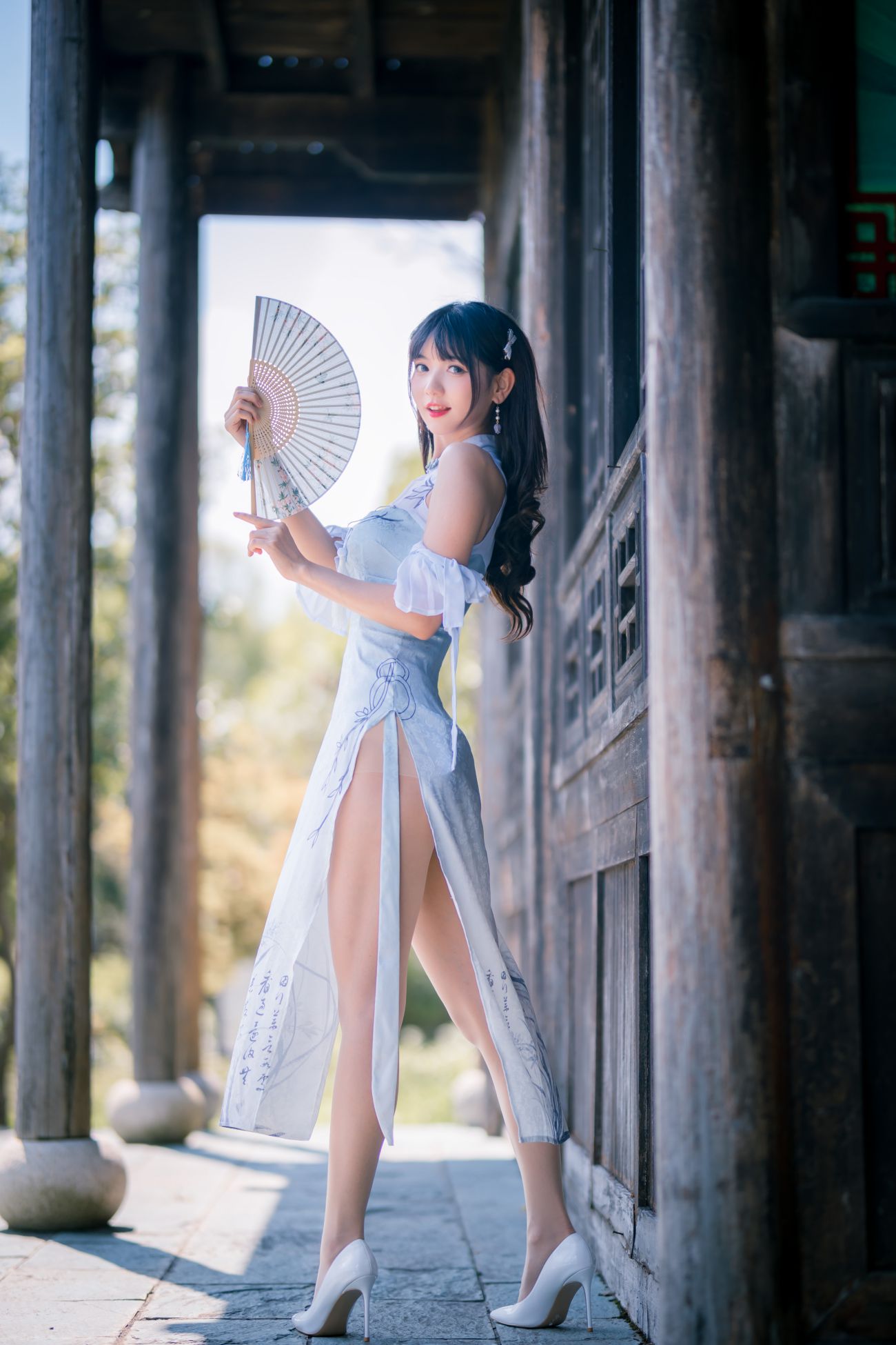 图片[3]-陆卿卿kyokyo 蓝色旗袍-COS世界
