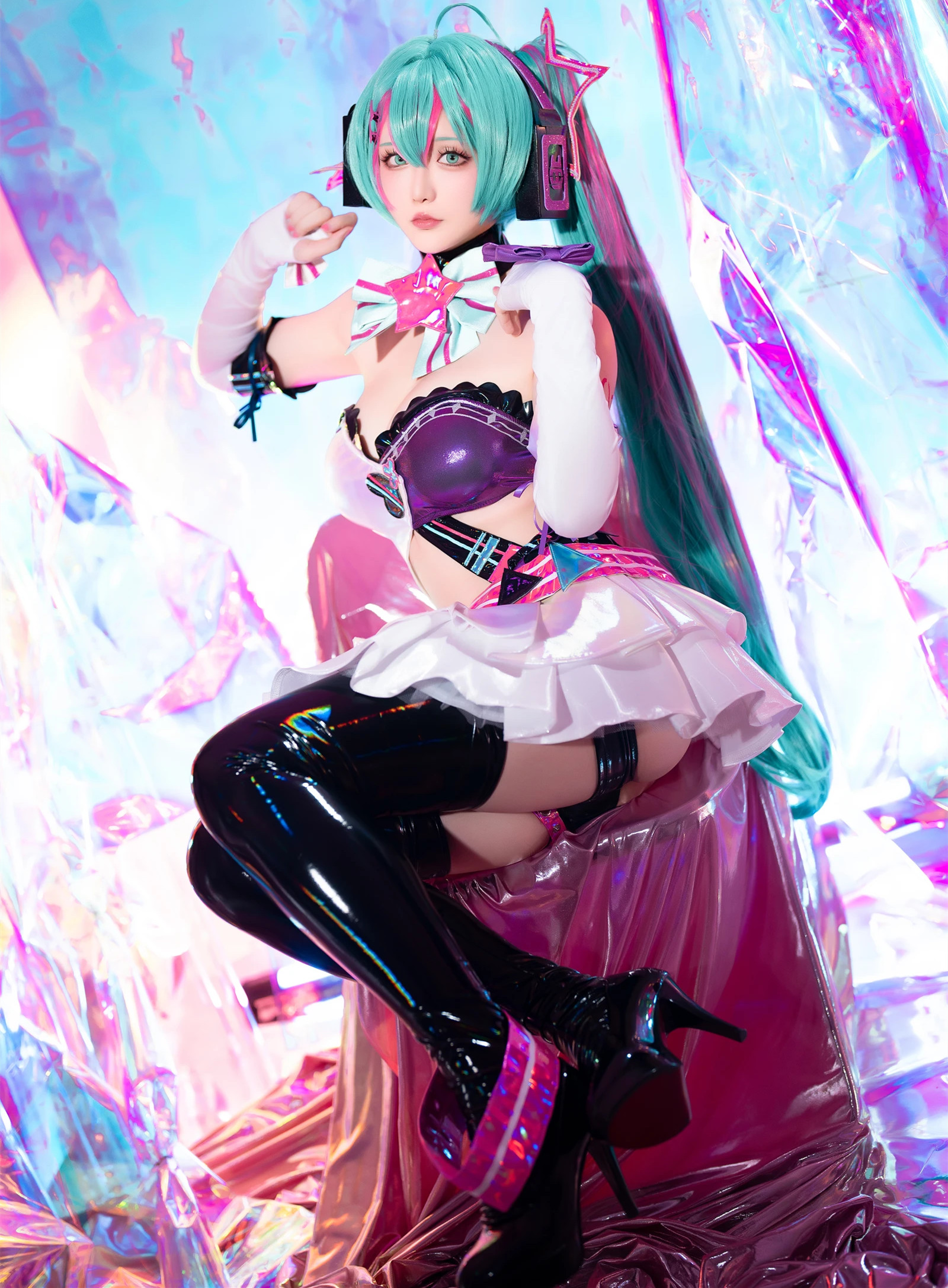 Coser小姐姐星之迟迟 Miku初音未来 喵斯快跑-COS世界